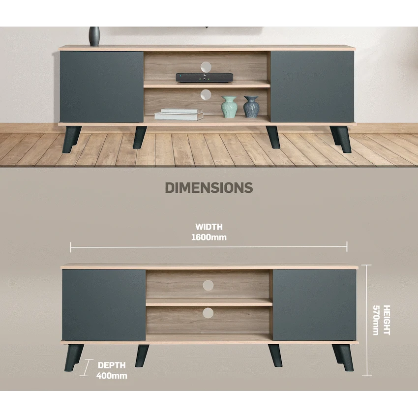 Everfurn Laurel TV Stand 1600w, Two Cupboards