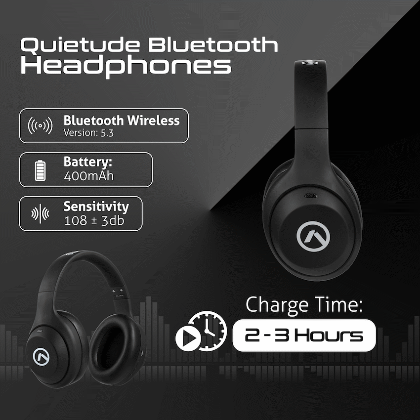 Amplify Quietude Bluetooth Headphones with Active Noise Cancelling - Black