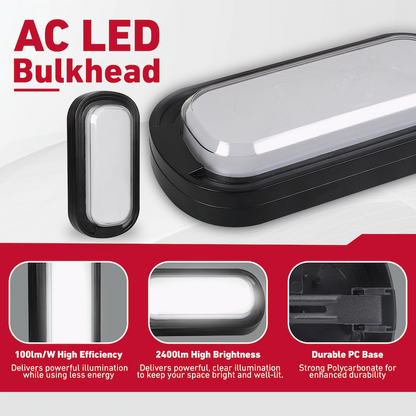 Ellies Ellipse Series AC 24W Capsule LED Bulkhead - PC - BK
