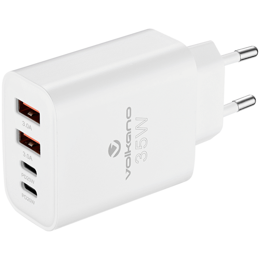 Volkano Quad Series 2x PD USB-C 2x USB-A 3a 35W Wall Charger
