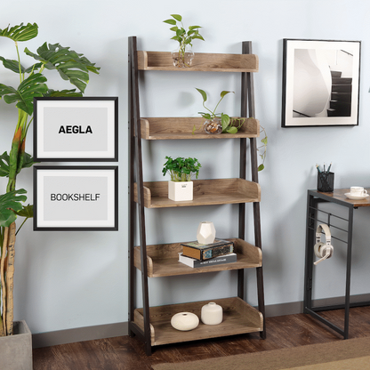 Everfurn Aegla 5-Tier Bookshelf - High Pressure Laminate with Powder-Coated Frame