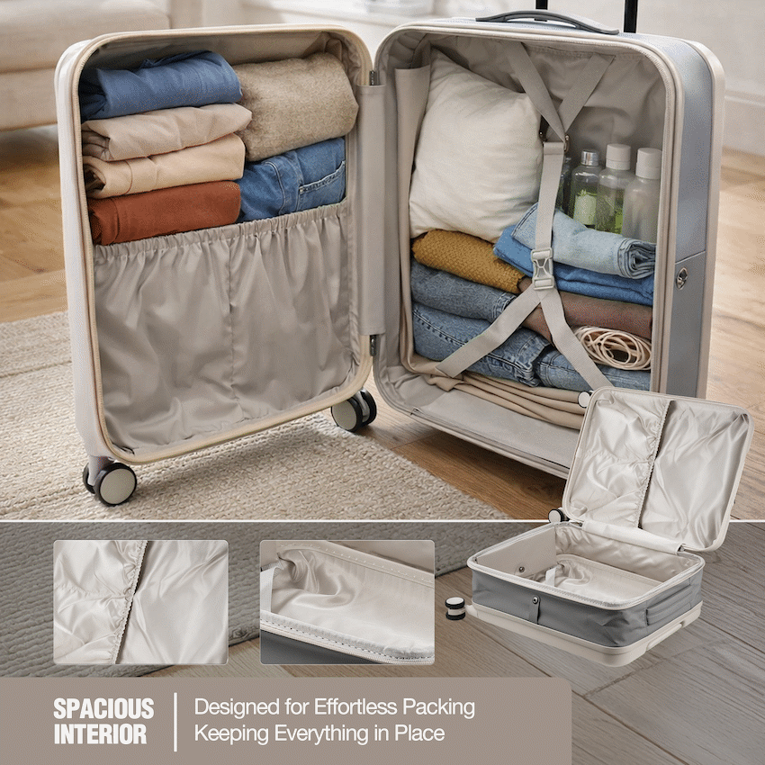Expandable PP 55cm Carry On Luggage - Beige