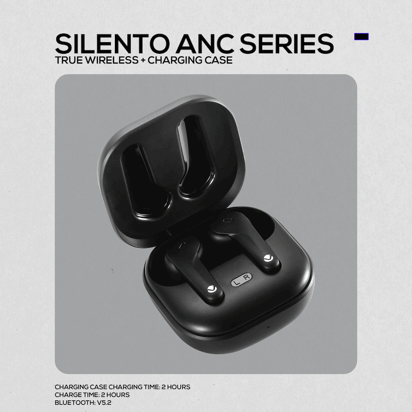 Volkano Silento ANC Series True Wireless + Charging Case - Black