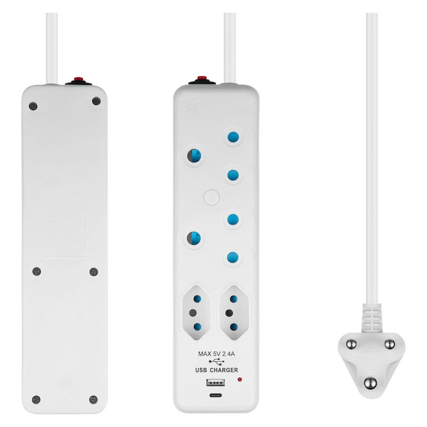 Switched 4-Way Extension Lead with 1x Type-C + 1x USB - 2m