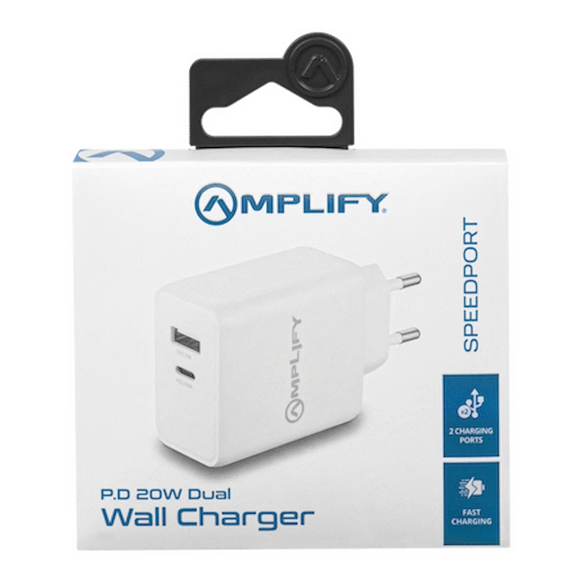 Amplify P.D. 20w Plus USB 12w Dual Wall Charger - White