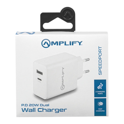 Amplify P.D. 20w Plus USB 12w Dual Wall Charger - White