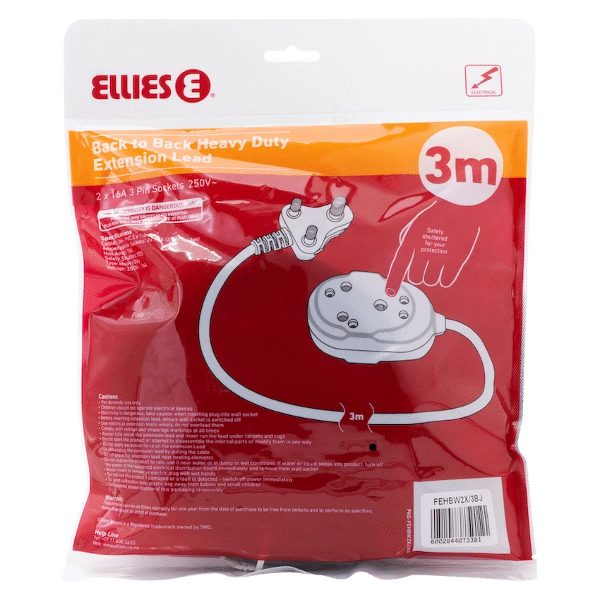 Ellies Back to Back Heavy Duty Extension Lead - 3m