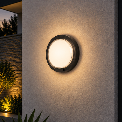 Ellies Cresent Series AC 24W Round LED Bulkhead - PC - BK