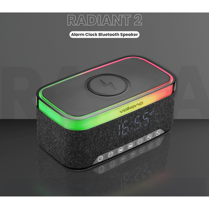 Volkano Radiant 2 Alarm Clock with Wireless Charging and Speaker - Black