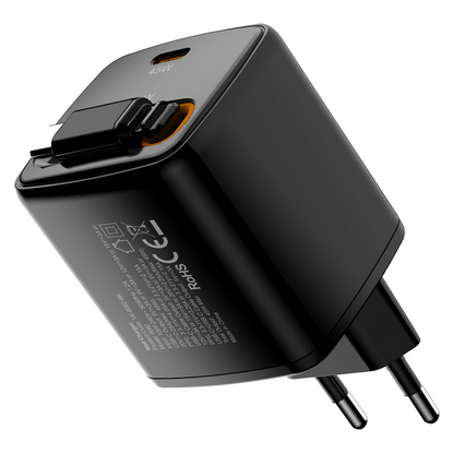 Volkano Sleek Series Fast Wall Charger 45W USB-C with Built-in Retractable 75cm Cable - Black
