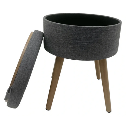 Sophie Round Storage  Stool with wooden legs - Grey