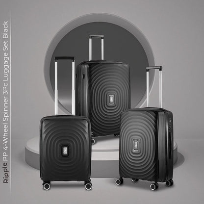 Travelwize Ripple PP 4-Wheel Spinner 3 Pc Luggage Set - Black