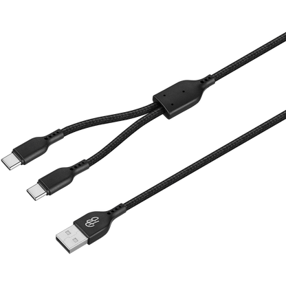 Pro Bass Cord Series 1.2m 15w USB-A to 2x USB-C Braided - Black