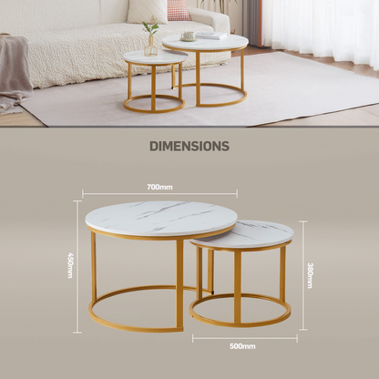 Everfurn Nile Nesting Coffee Table - White & Gold (2 Pc)