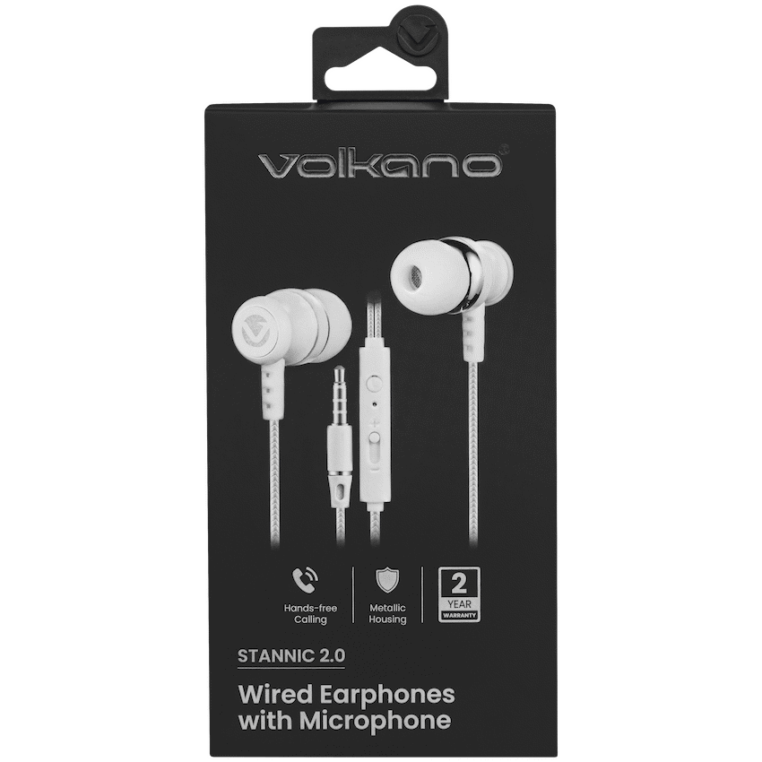 Volkano Earphones with Mic - Stannic Series - White