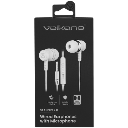 Volkano Earphones with Mic - Stannic Series - White