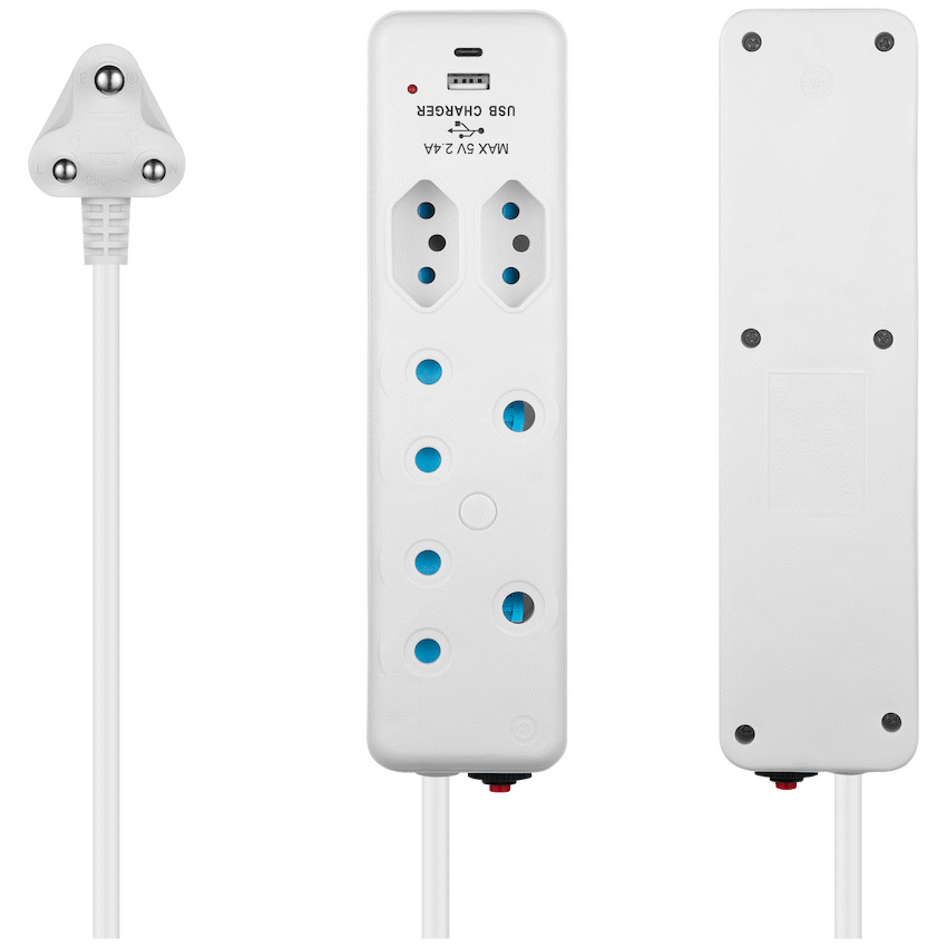 Switched 4-Way Extension Lead with 1x Type-C + 1x USB - 4m