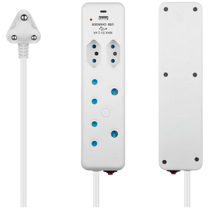 Switched 4-Way Extension Lead with 1x Type-C + 1x USB - 4m