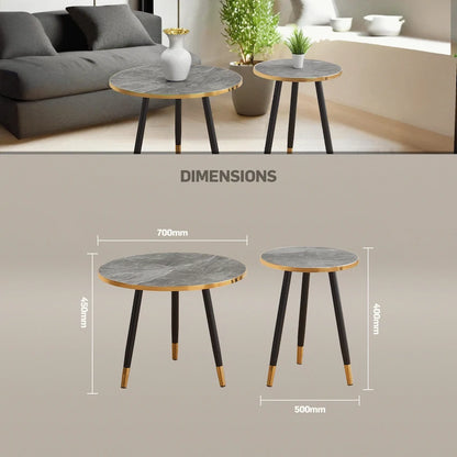 Everfurn Diana Coffee Table Grey Marble with Black Legs