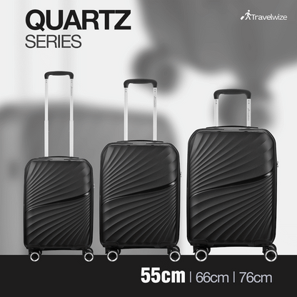 Travelwize Quartz PP 55cm 4-Wheel Spinner Luggage - Black