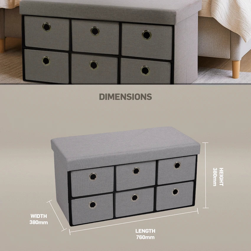 Foldable Storage Ottoman with Six Drawers