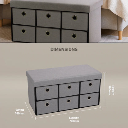 Foldable Storage Ottoman with Six Drawers
