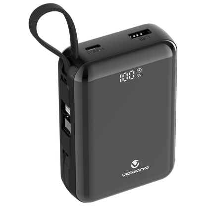 Volkano Solace Series 20 000 mAh Power Bank with Built-in USB-C & Lightning Cable - Black