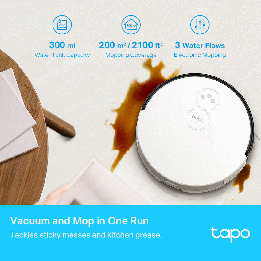 TP-Link Tapo RV10 Robot Vacuum and Mop, Gyroscope, 2600 mAh, 300 ml
