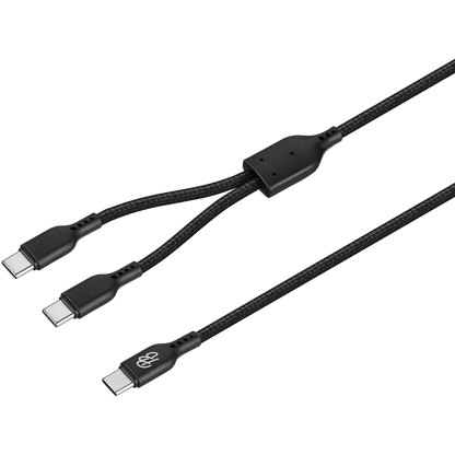 Pro Bass Cord Series 1.2m 15w USB-C to 2x USB-C Braided - Black