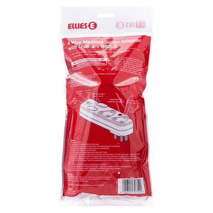 Ellies  4 Way Surge adaptor with type C + USB - WT