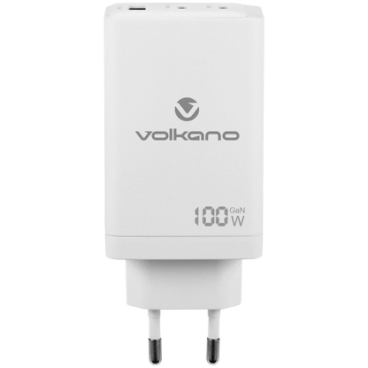 Volkano WattPro Series Triple Port 100W GaN Wall Charger - White