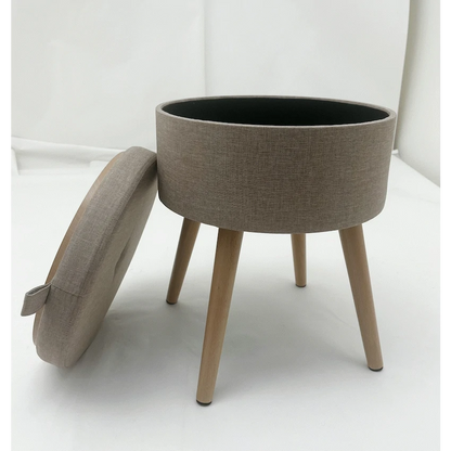 Sophie Round Storage Stool with Wooden Legs - Brown