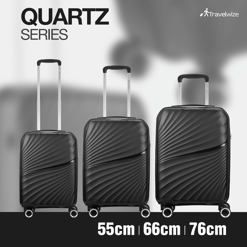 Travelwize Quartz PP 4-Wheels Spinner 3Pc Luggage Set Black