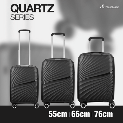 Travelwize Quartz PP 4-Wheels Spinner 3Pc Luggage Set Black
