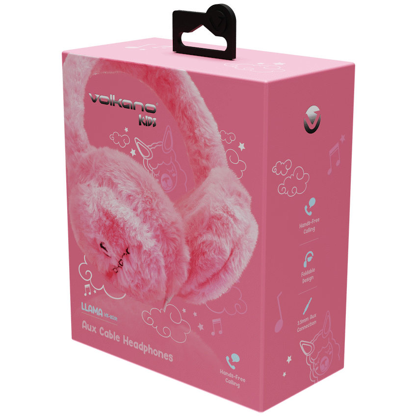 Volkano Kids Llama Series Wired Headphones with Case - Pink