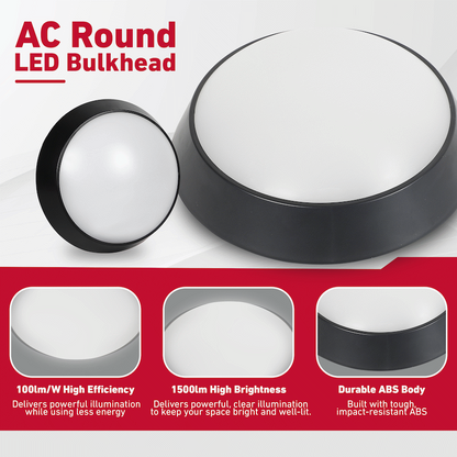 Ellies Spectra Series - AC 15W  Round LED Bulkhead with 3CCT -BK