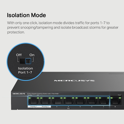 TP-Link Mercusys MS108GP 8-Port Gigabit Desktop Switch with 7-Port PoE+