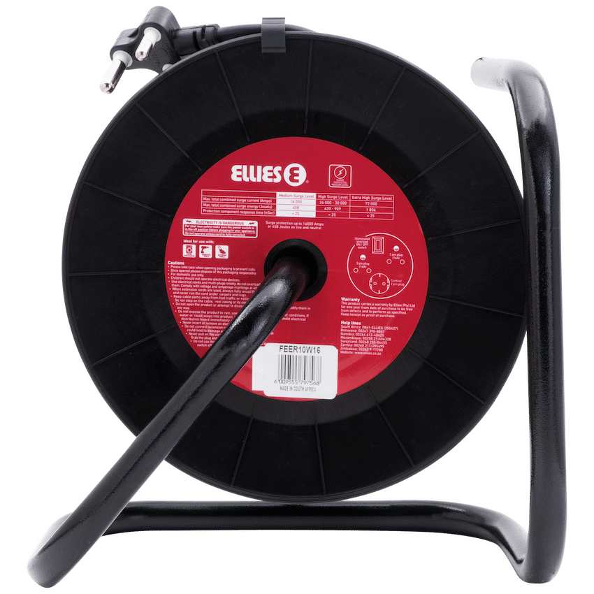 Ellies Heavy Duty Surge Protected Extension Reel 10m - BK