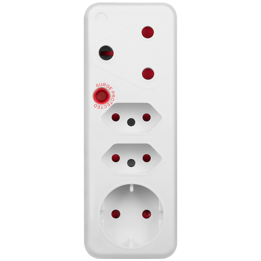 Switched 4-Way Medium Surge Adaptor with Schuko - White