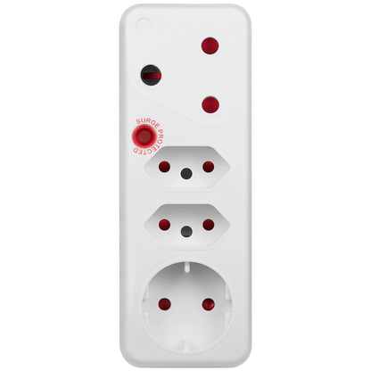 Switched 4-Way Medium Surge Adaptor with Schuko - White