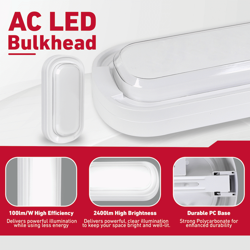 Ellies Ellipse Series AC 24W Capsule LED Bulkhead - PC - WT