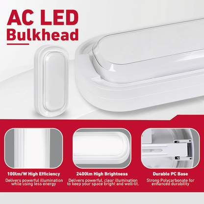 Ellies Ellipse Series AC 24W Capsule LED Bulkhead - PC - WT