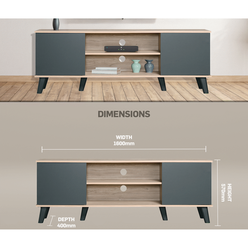 Everfurn Laurel TV Stand 1600w, Two Cupboards