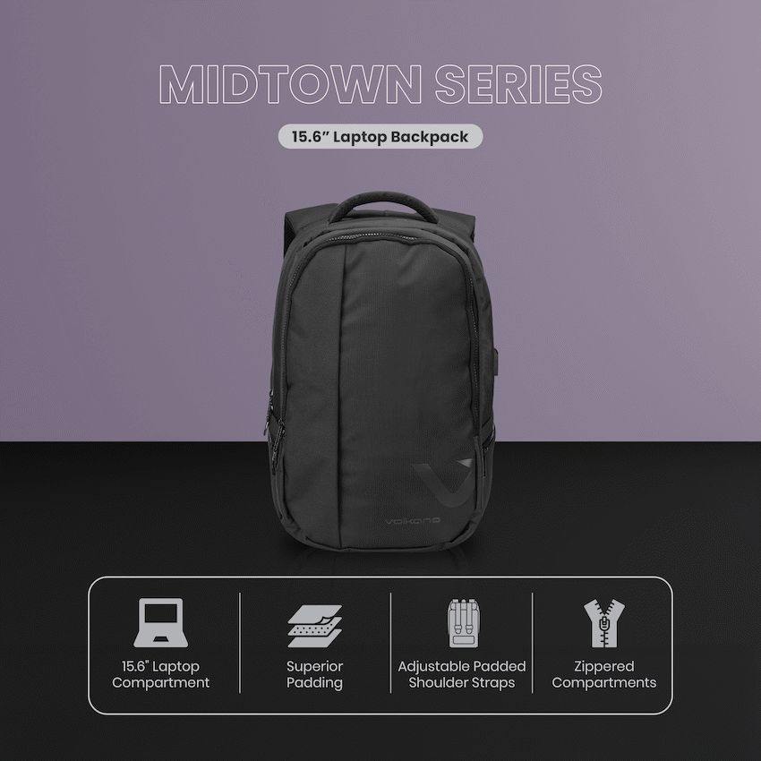 Volkano Midtown 15.6" Laptop Backpack - Black