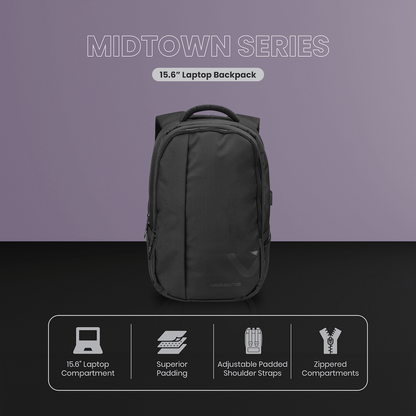 Volkano Midtown 15.6" Laptop Backpack - Black