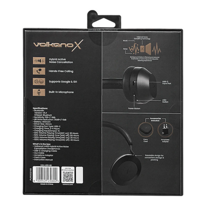 VolkanoX H400 Hybrid Active Noise Cancellation Headphones - Black