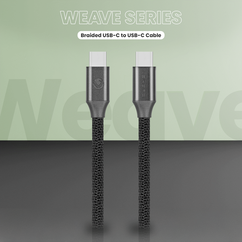 Volkano Weave Series Type-C to Type-C Cable (1.2m, 60w) - Black