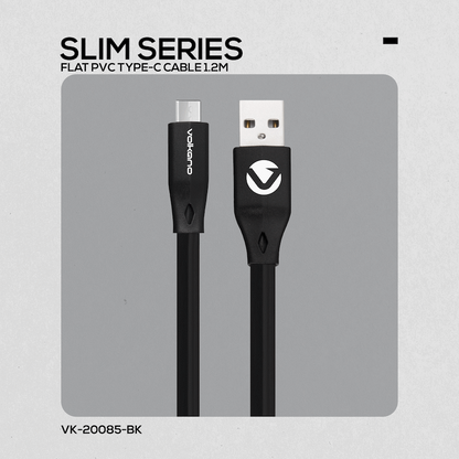 Volkano Slim Series Flat PVC Type-C Cable 1.2m - Black
