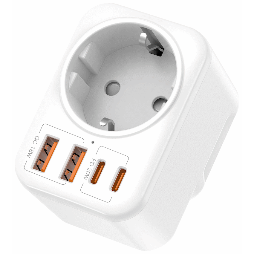 Volkano MultiVolt Series 2x USB-A + 2x USB-C adaptor SA Plug to multi travel socket 20Watt