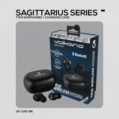 Volkano Sagittarius Series TWS Earphones + Charging Case - Black